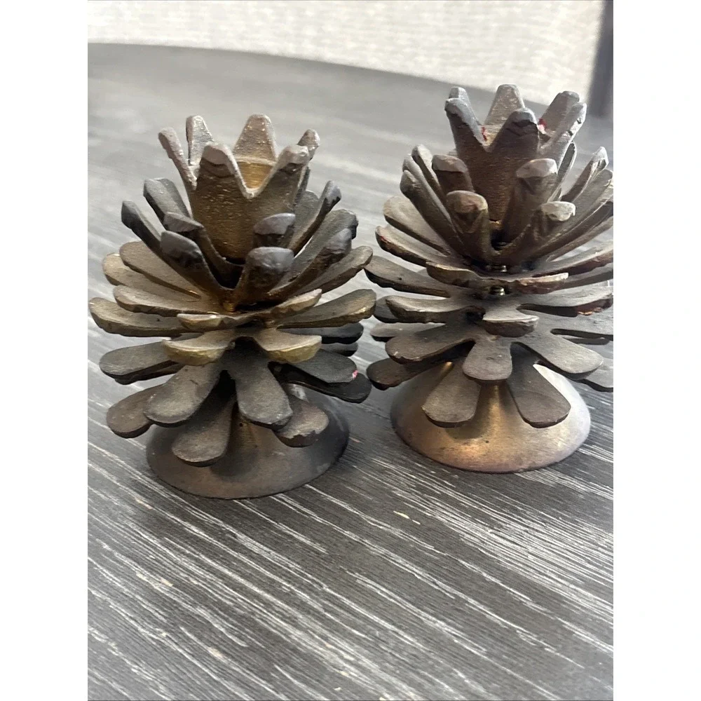Vintage Brass Pine Cone Candle Holders Set of 2 Christmas‎ Holiday Decor